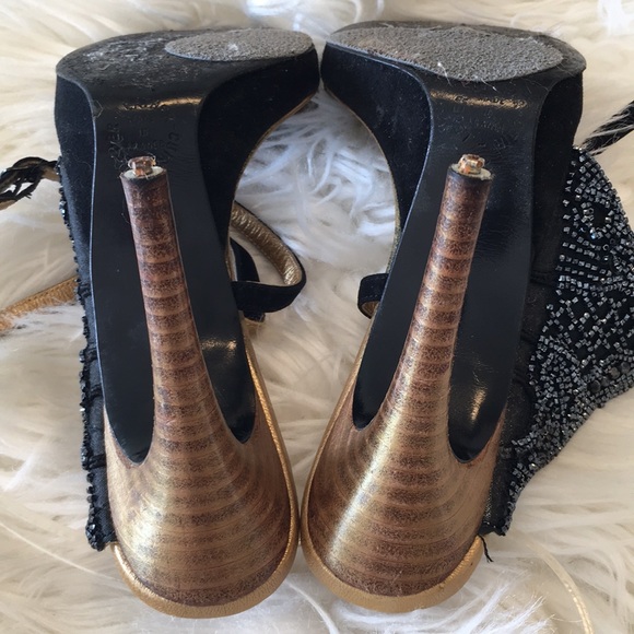 Stephane Kelian Paris Black Suede Beaded Heels/Sandals - Picture 8 of 16